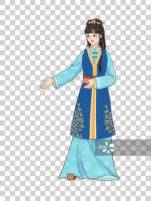 红楼梦正常比例人物漫画卡通风格丫鬟做搀扶姿势图片素材