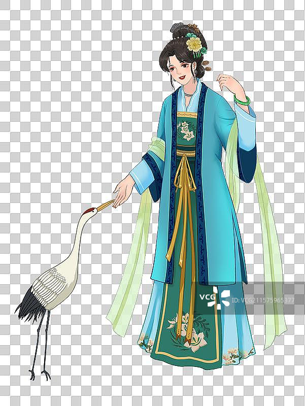 大观园的女子喂仙鹤红楼梦正常比例人物漫画卡通风格图片素材