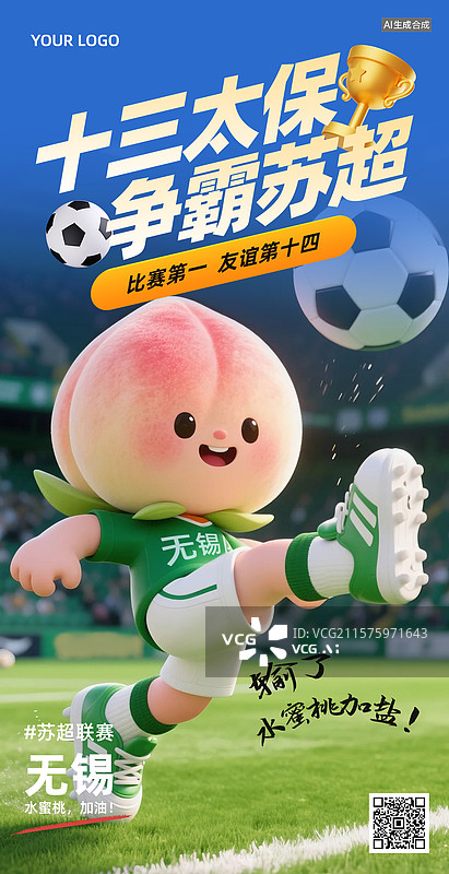 【AI数字艺术】三维卡通风格苏超足球赛宣传海报，足球赛宣传海报，江苏省足球赛事海报图片素材