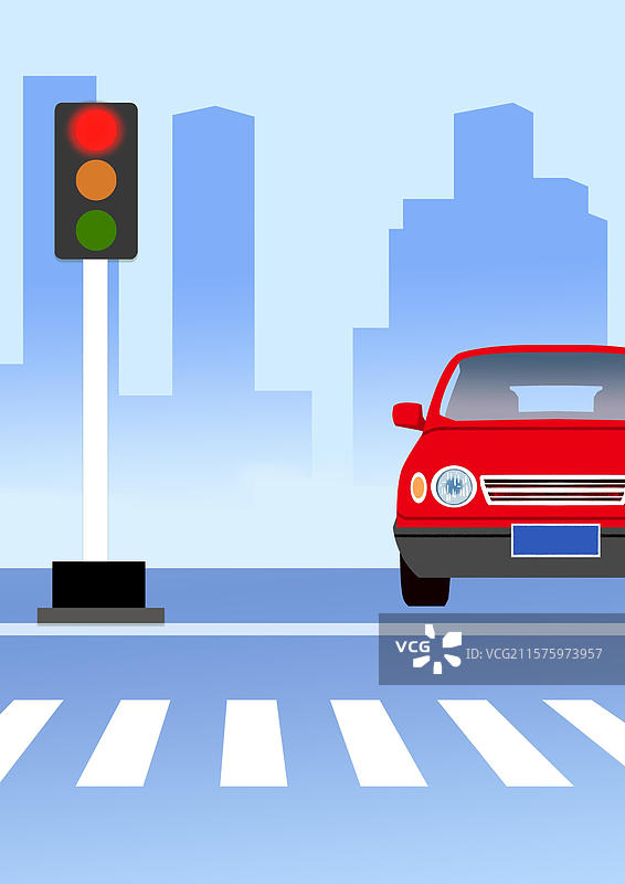 城市里停在交通灯前的汽车图片素材