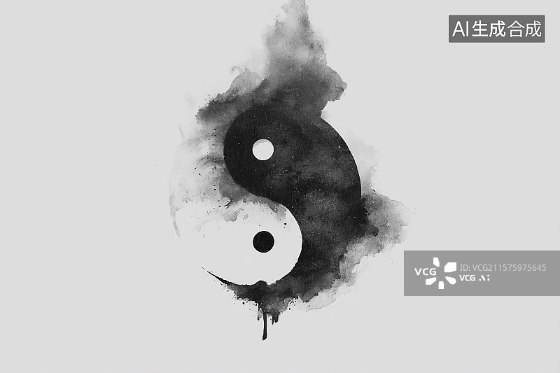 【AI数字艺术】水墨阴阳太极图案图片素材