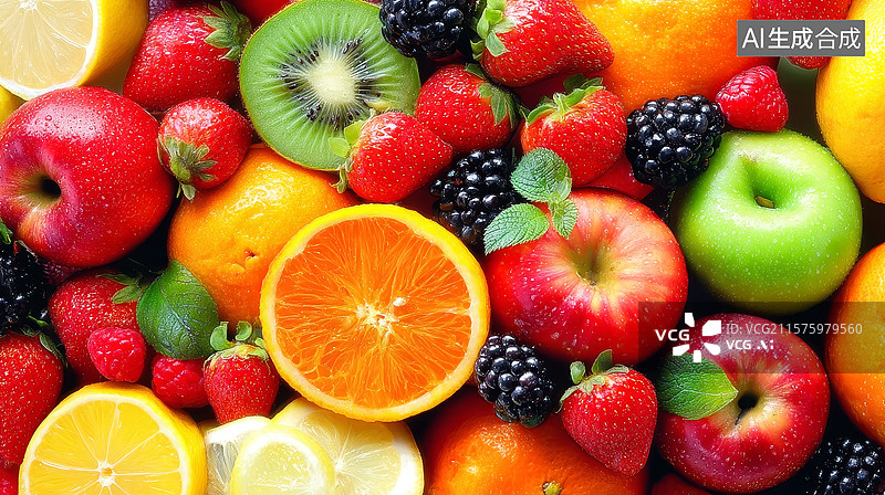 【AI数字艺术】新鲜水果的多彩组合图片素材