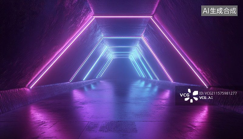 【AI数字艺术】霓虹灯隧道的未来科技感场景图片素材