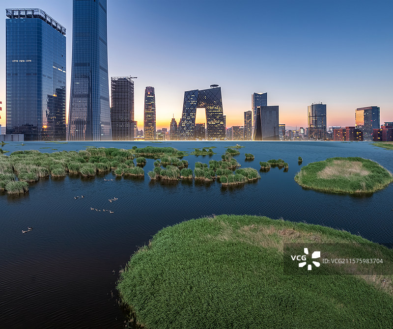 未来科技城市，能源城市，智慧城市，清洁能源，节能环保城市，环保，低碳，生态城市，北京国贸CBD天际线图片素材
