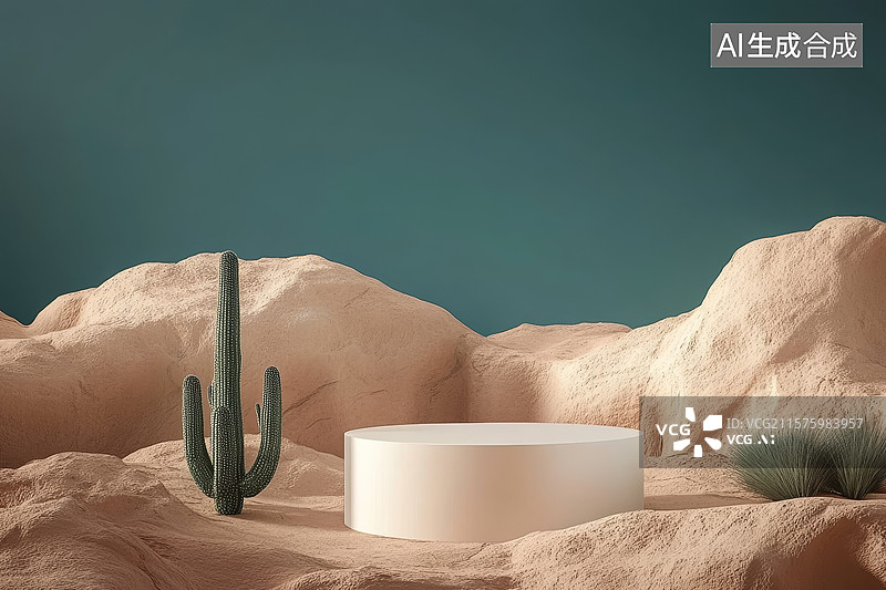 【AI数字艺术】沙漠景观中的白色圆柱体图片素材
