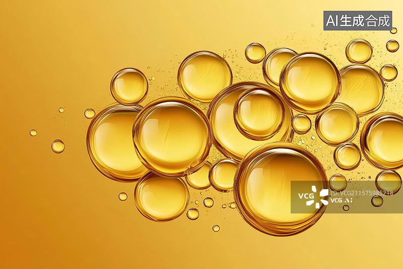 【AI数字艺术】金色液体中的气泡图片素材
