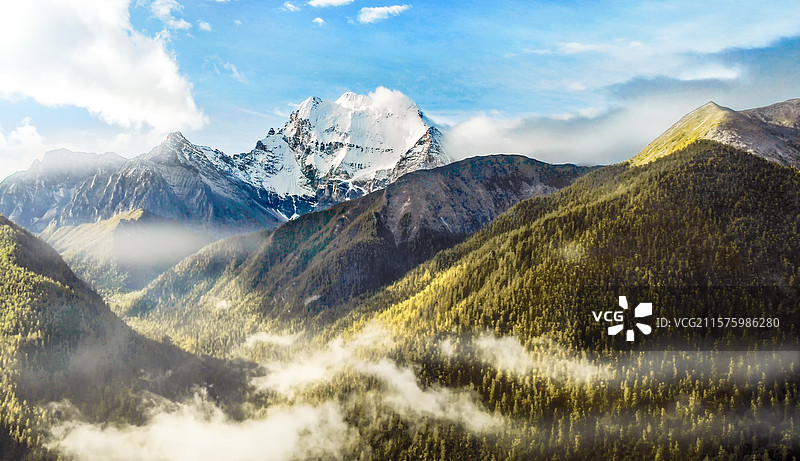 中国四川甘孜稻城亚丁仙乃日雪山航拍图图片素材