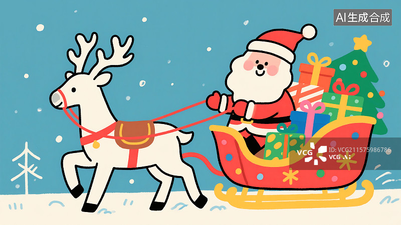 【AI数字艺术】圣诞老人驾驶着麋鹿送礼物插画图片素材