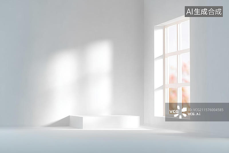 【AI数字艺术】白色房间和落地窗的场景图片素材