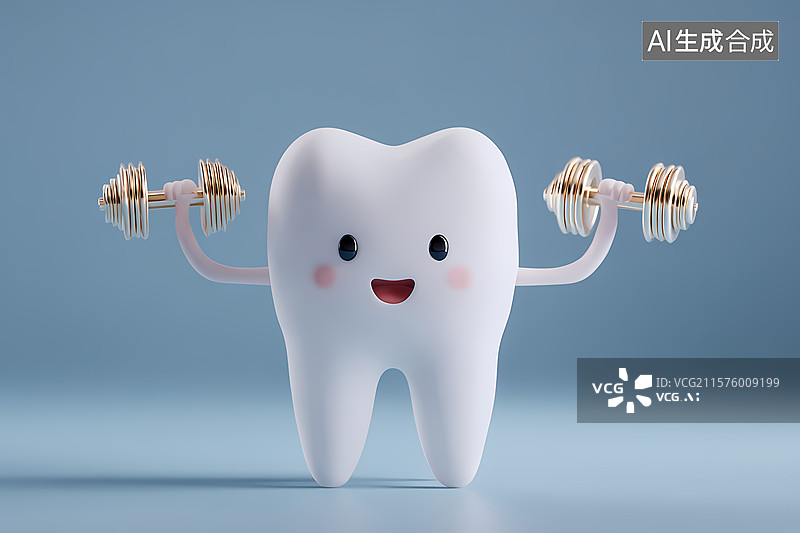 【AI数字艺术】卡通牙齿举哑铃图片素材