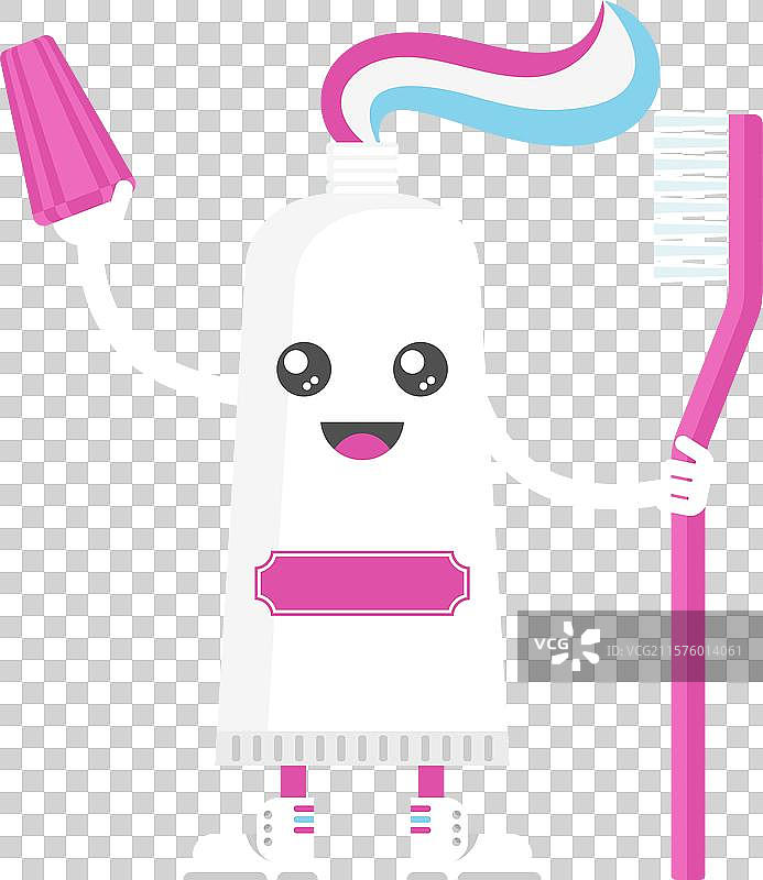 可爱的快乐牙膏拿着牙刷，牙科用品图片素材