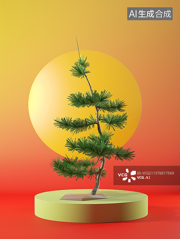【AI数字艺术】红色背景下的柏树3D图片素材