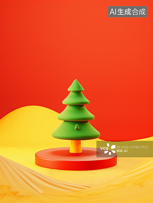 【AI数字艺术】红色背景下的柏树3D图片素材