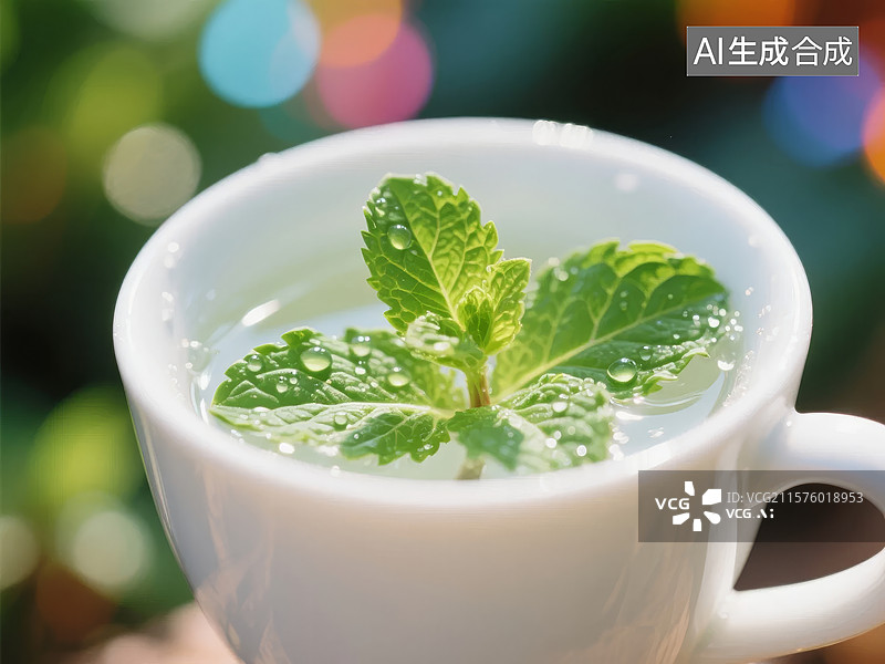 【AI数字艺术】清新薄荷茶杯图片素材