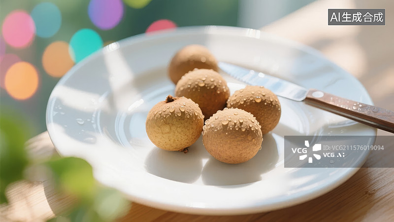 【AI数字艺术】盘中摆放的美味甜点球图片素材