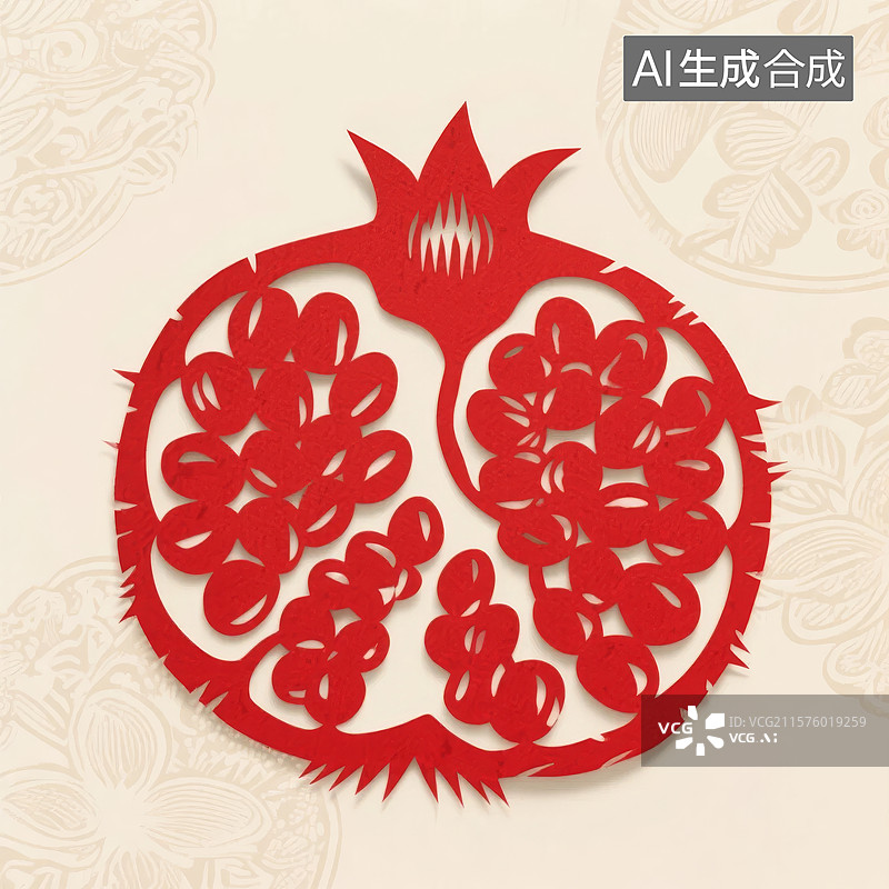 【AI数字艺术】红色石榴剪纸艺术图片素材