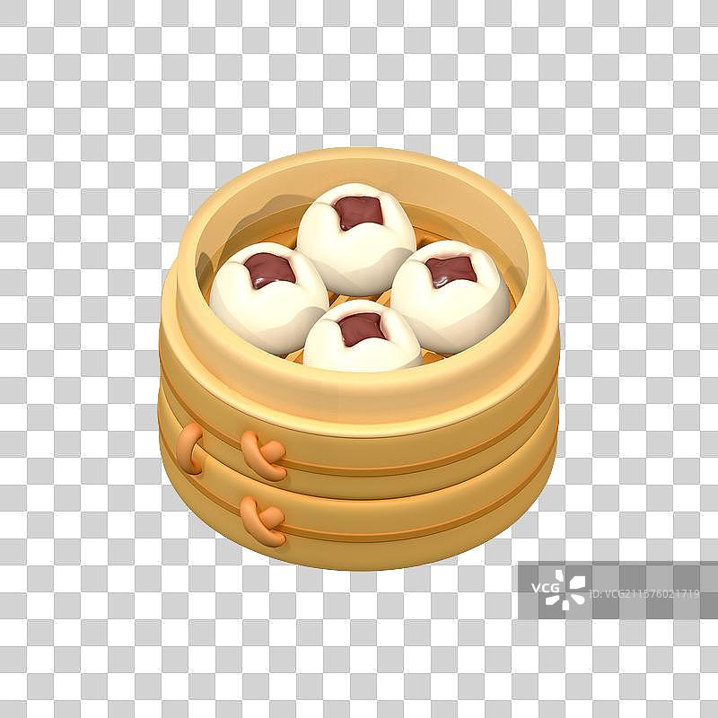 一笼豆沙包3D插画元素图片素材