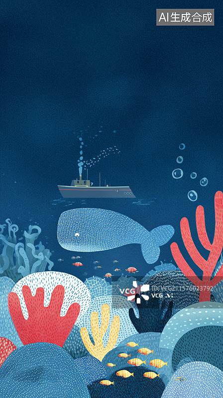 【AI数字艺术】深海鲸鱼与珊瑚礁图片素材
