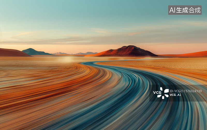【AI数字艺术】运动模糊效果的沙漠戈壁道路汽车广告背景图图片素材