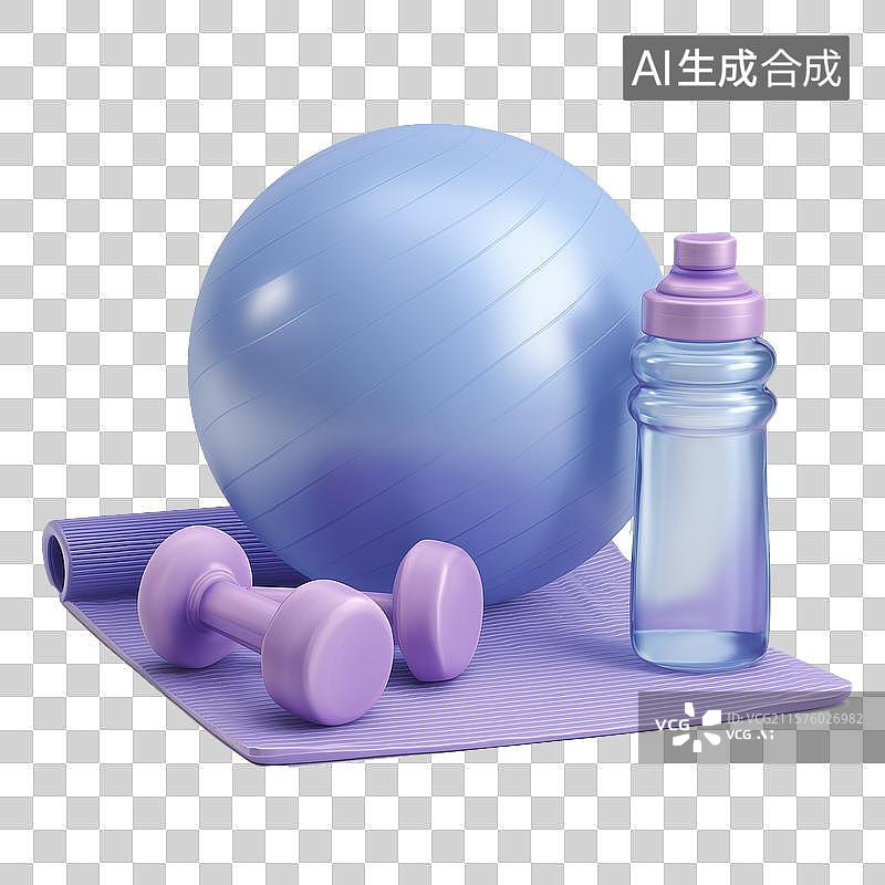 【AI数字艺术】瑜伽球和哑铃运动道具图片素材