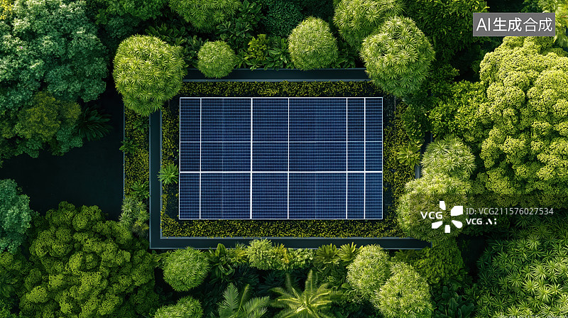 【AI数字艺术】俯瞰视角下的屋顶太阳能板图片素材