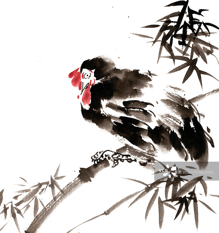 竹枝上的鸡图片素材