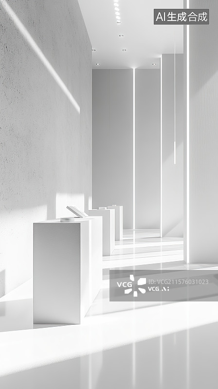【AI数字艺术】现代银白简约科技空白展台电商背景3D渲染图片素材