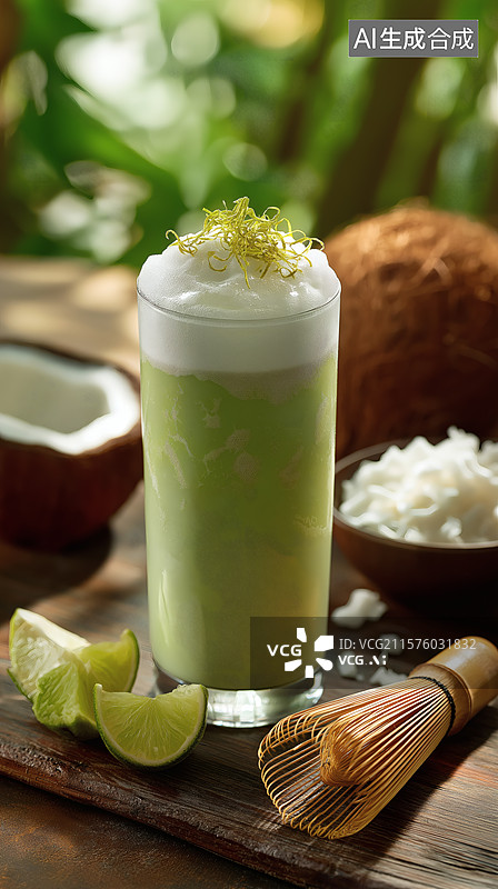 【AI数字艺术】抹茶椰奶冰沙饮品图片素材