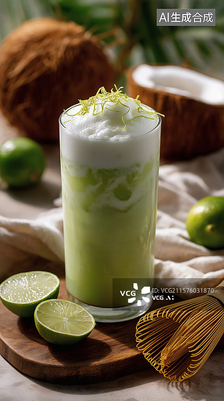 【AI数字艺术】抹茶椰奶冰沙饮品图片素材