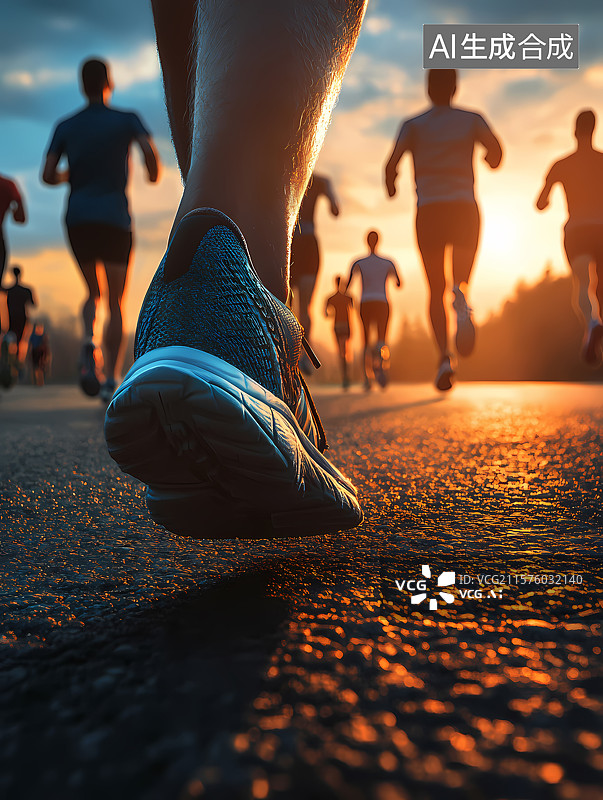 【AI数字艺术】人群晨跑鞋底特写图片素材