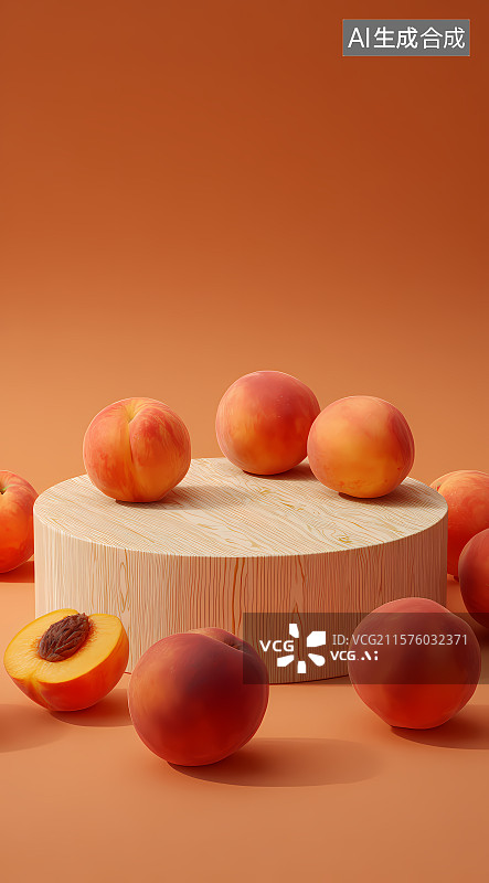 【AI数字艺术】木台上的多个桃子图片素材