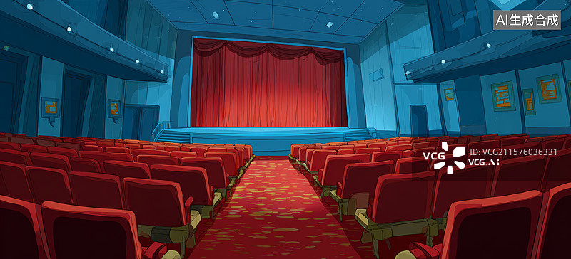 【AI数字艺术】空旷的电影院内部图片素材