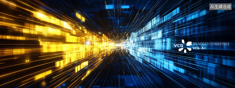 【AI数字艺术】科技隧道中的光影流动图片素材