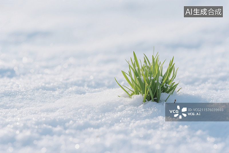 【AI数字艺术】雪地里绿色的小草图片素材