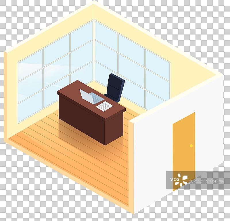 公寓住宅单身独居都市现代化电脑桌子内部房间写字楼装饰办公桌子文件夹老板桌办公椅子卡通插画图片素材