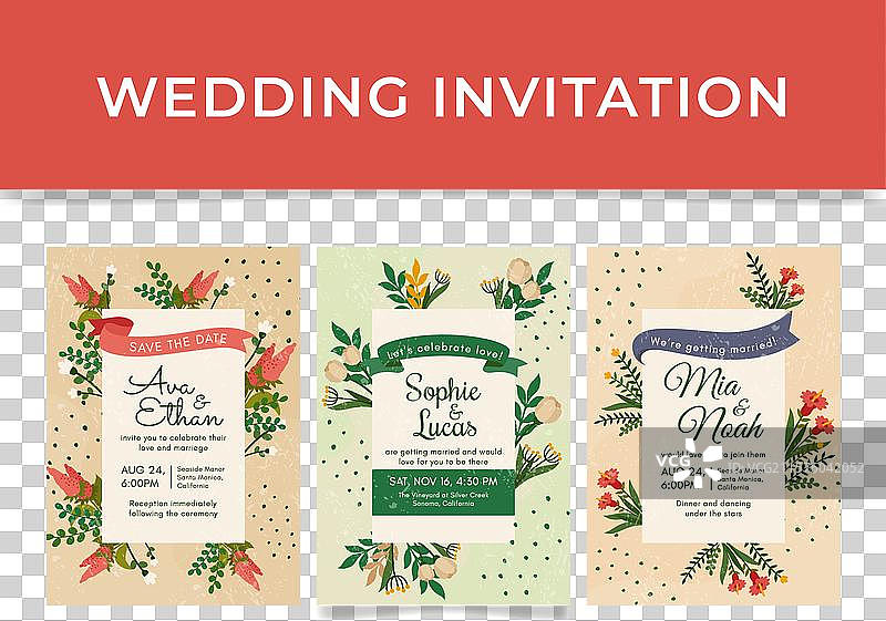 三款精美设计的婚礼请柬图片素材