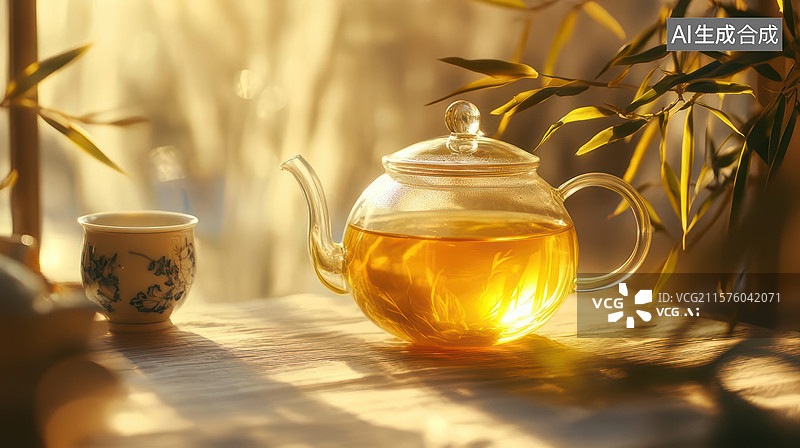 【AI数字艺术】竹影茶香传统文化意境图图片素材