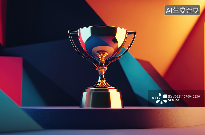 【AI数字艺术】金色奖杯的荣耀时刻图片素材