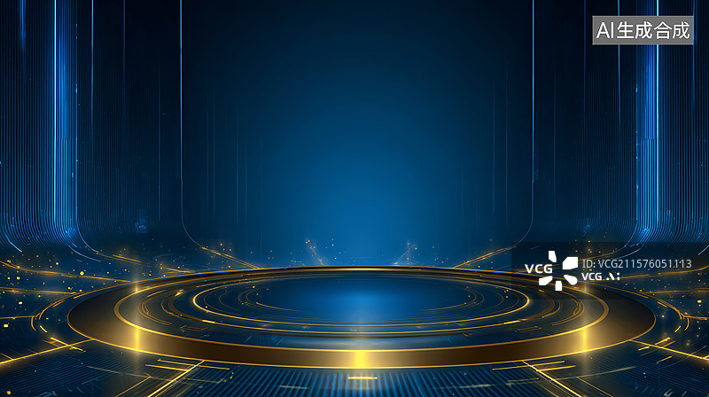 【AI数字艺术】智能热点捕捉空间圆形舞台商务科技蓝色背景图片素材