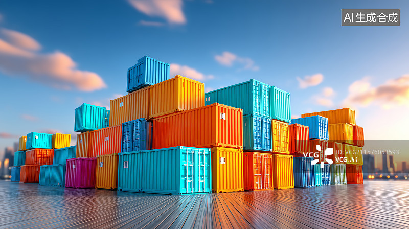 【AI数字艺术】集装箱堆场的日落景象图片素材