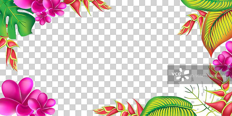 热带丛林花叶横幅设计与棕榈树图片素材