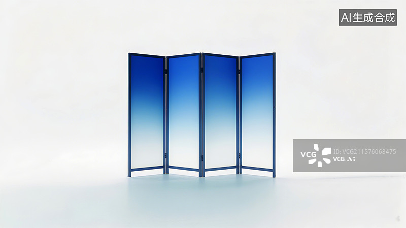 【AI数字艺术】蓝色渐变屏风，背景为纯白色，整体设计简约现代图片素材