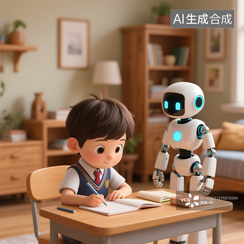 【AI数字艺术】AI机器人陪伴儿童学习图片素材