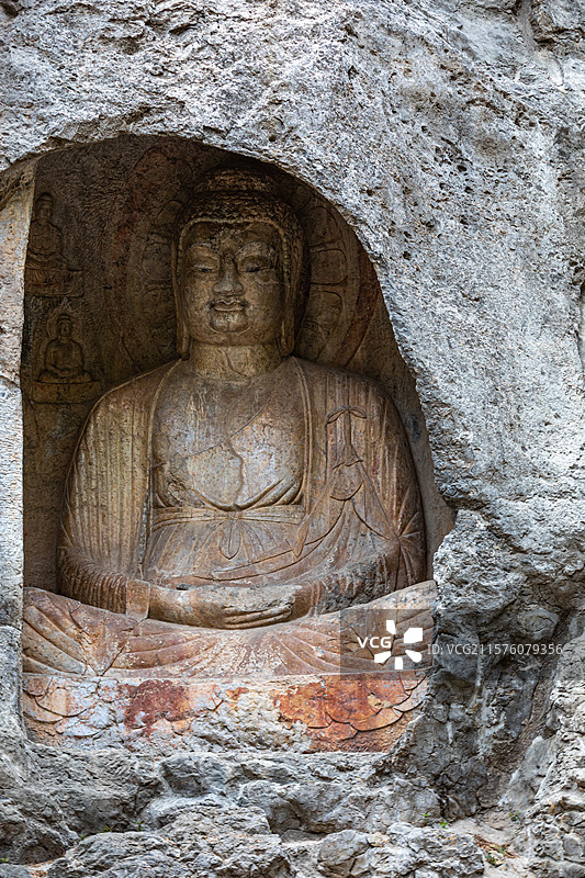 山东济南四门塔风景区千佛崖造像佛像石窟文物保护特写镜头图片素材