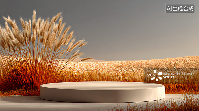 【AI数字艺术】秋天丰收麦田电商产品展台二十四节气海报图片素材
