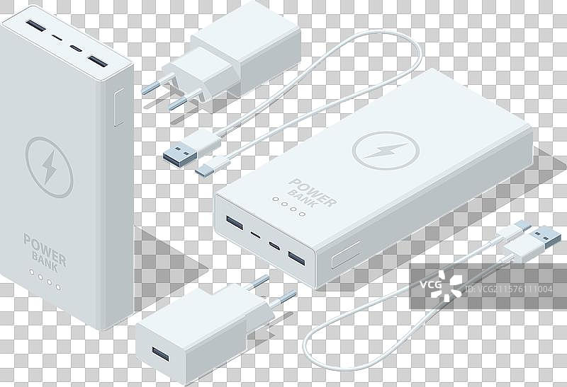 Isometri移动电源套装，孤立在白色背景上图片素材