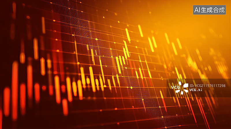 【AI数字艺术】智慧城市金融经济K线图商务科技红色背景图片素材