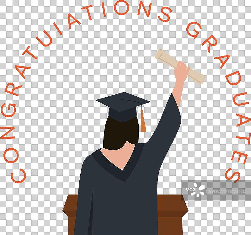 年轻毕业生穿着黑色学位袍和帽子图片素材