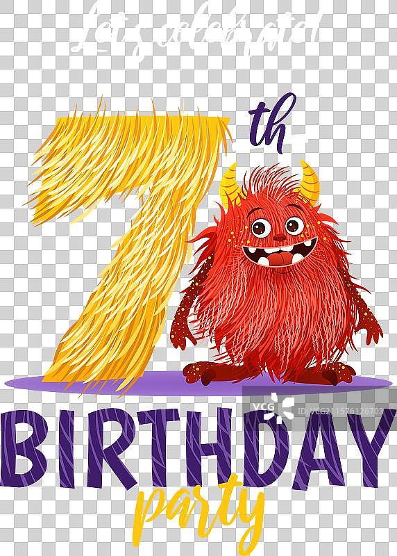 生日派对邀请卡与毛茸茸的怪兽图片素材