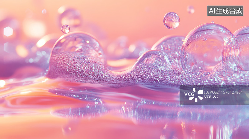 【AI数字艺术】粉色背景下的水泡特写图片素材